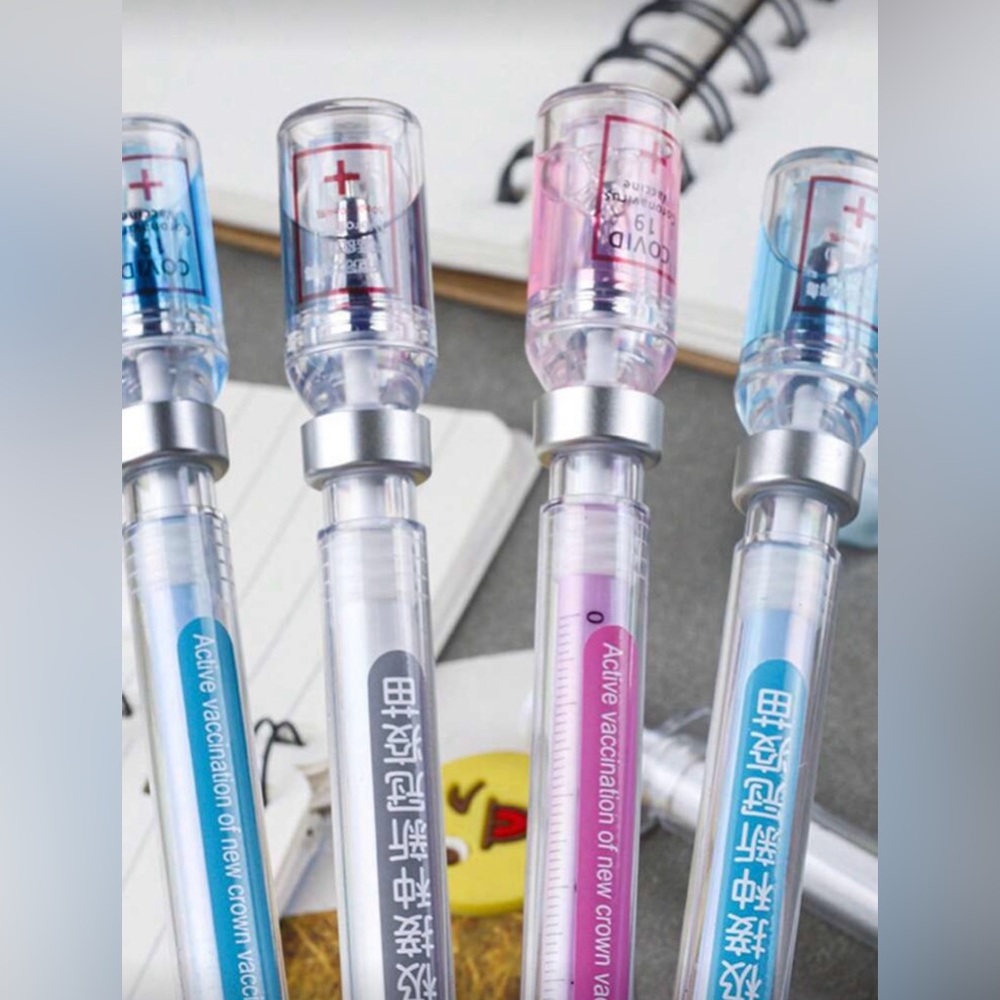 2 Random Color Fine Tip Syringe Vial COVID 19 Parody Pens Nurses Day 5/12/26 NEW